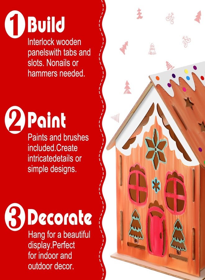 Kathfly 18 Sets Wooden Christmas Gingerbread Houses to Paint, Wood Houses Kit to Build with Watercolor Pens Make Your Own Xmas House Kits for Christmas Tree Ornaments DIY Art Project Activity - Image 3